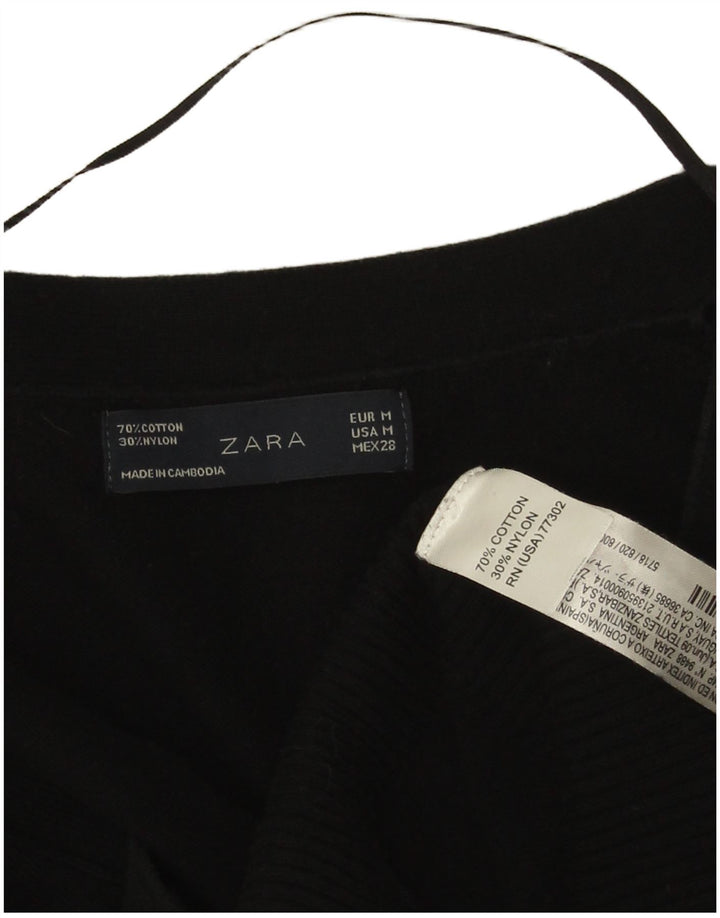 Zara Womens Longline Cardigan Sweater UK 12 Medium Black Bomuld