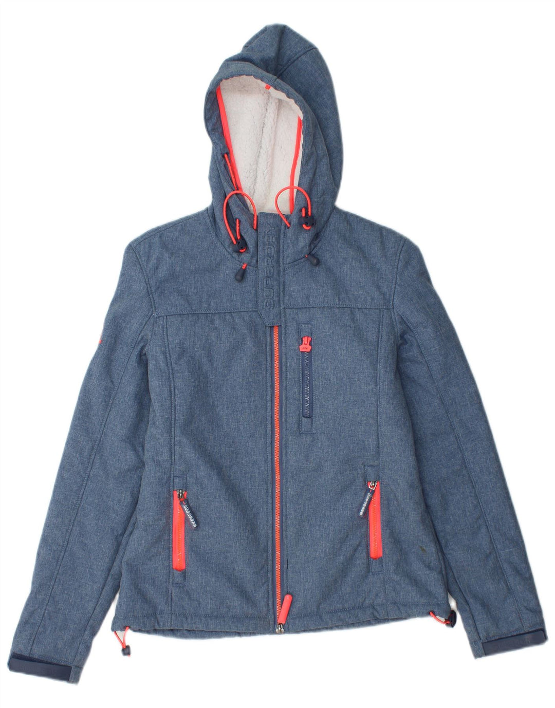 SUPERDRY Dame Windtrekker Hætte Sherpa Windbreaker Jacket UK 6 XS Blå