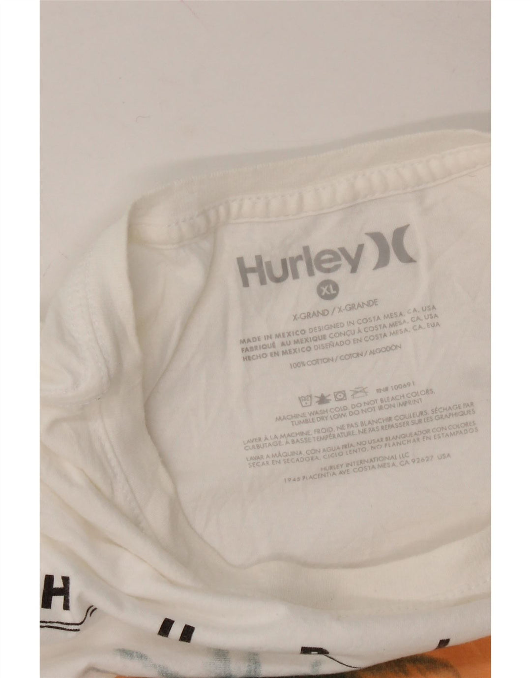 HURLEY Mens Graphic T-Shirt Top XL White Cotton Vintage Hurley and Second-Hand Hurley from Messina Hembry 