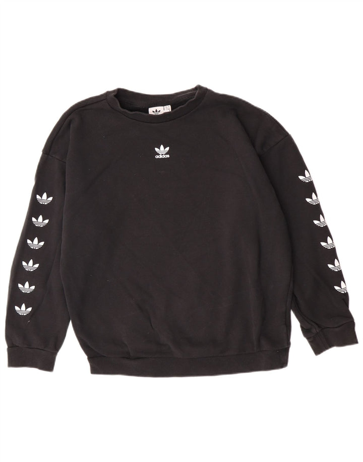 Adidas Dame Grafisk Oversized Sweatshirt Jumper UK 12 Medium Sort Bomuld