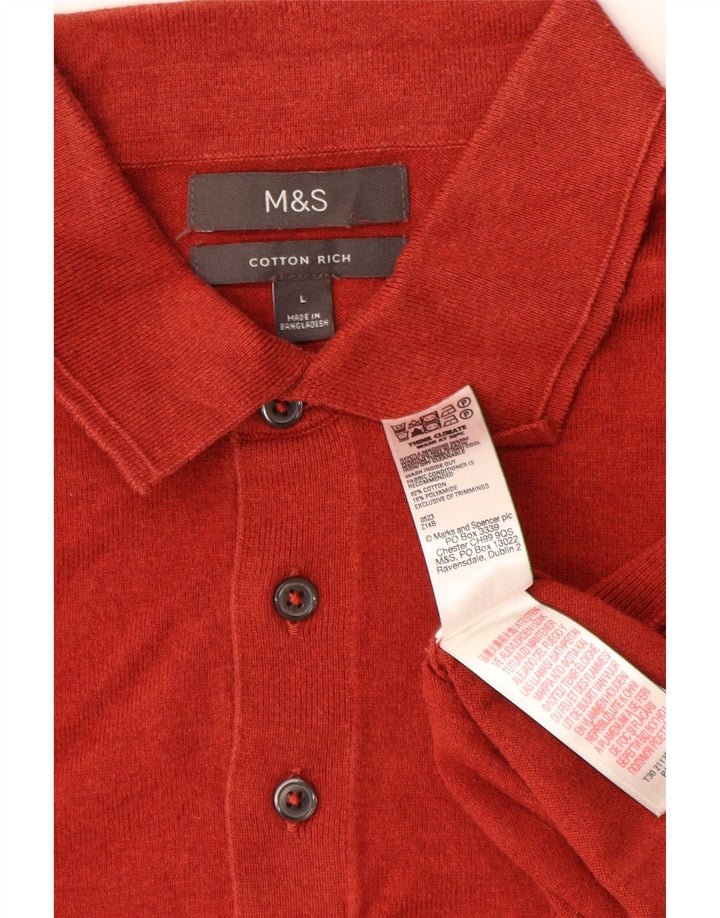 MARKS & SPENCER Herre polo-hals sweater Stor rød bomuld