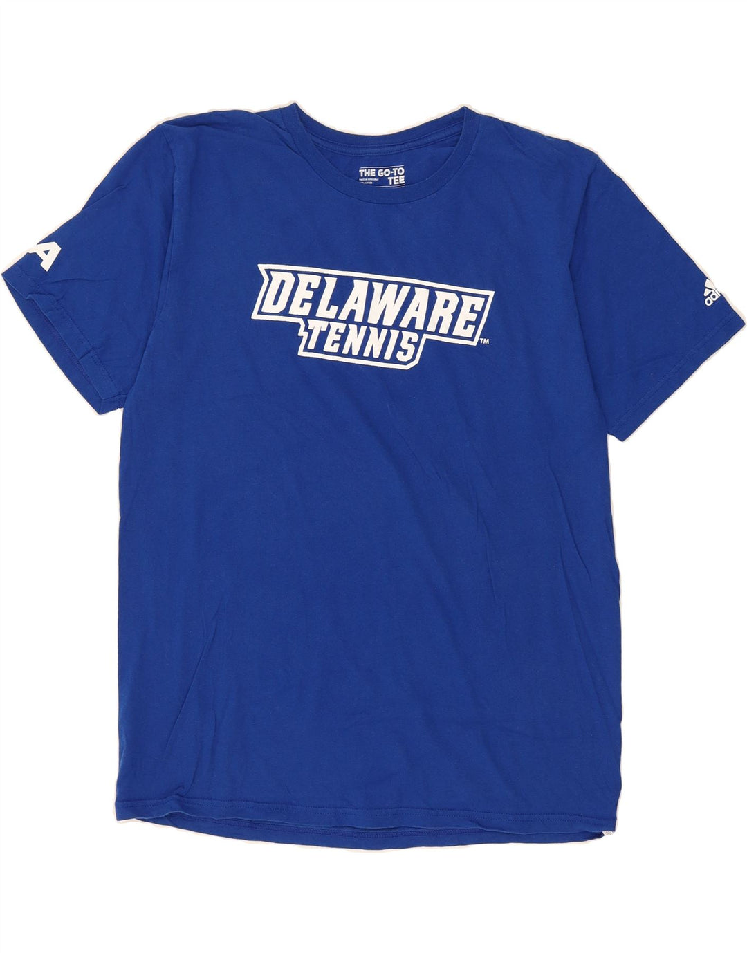 ADIDAS Mens Delaware Graphic T-Shirt Top Large Blue Cotton Vintage Adidas and Second-Hand Adidas from Messina Hembry 