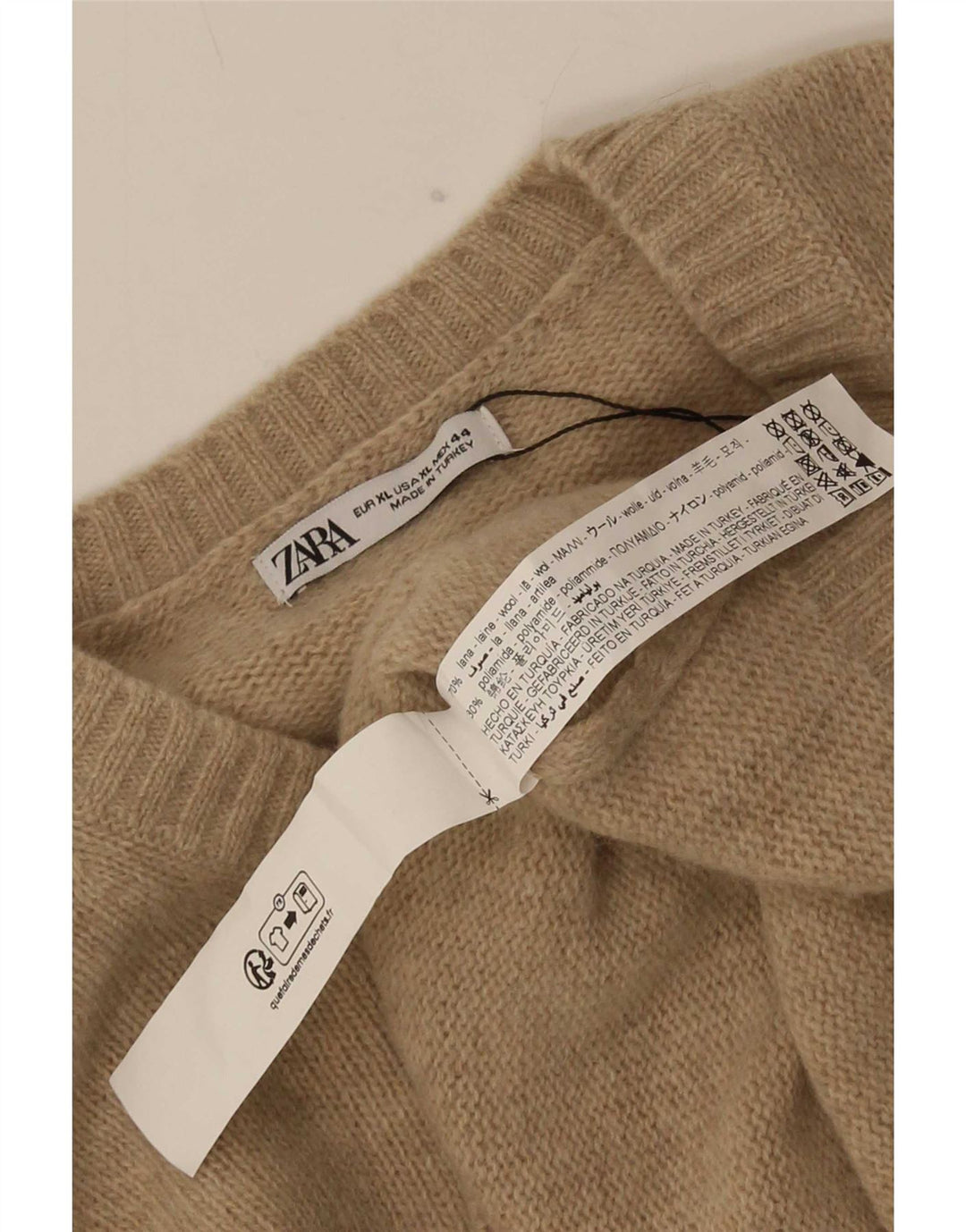 Zara Herre Crew Neck Jumper Sweater XL Beige Uld