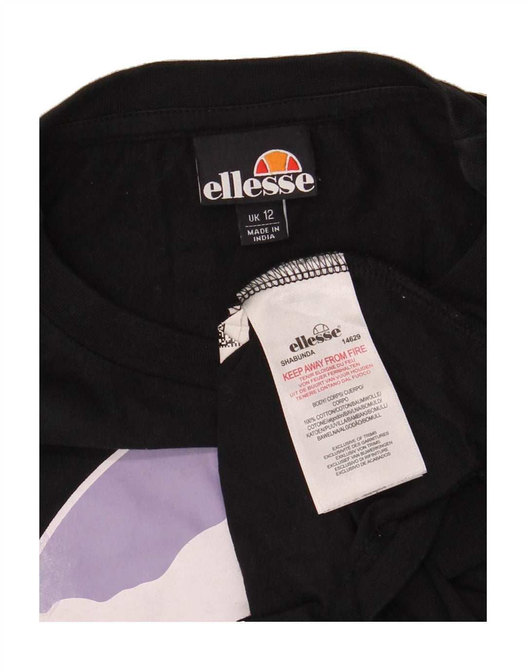 ELLESSE Womens Graphic T-Shirt Top UK 12 Medium Black Cotton Vintage Ellesse and Second-Hand Ellesse from Messina Hembry 