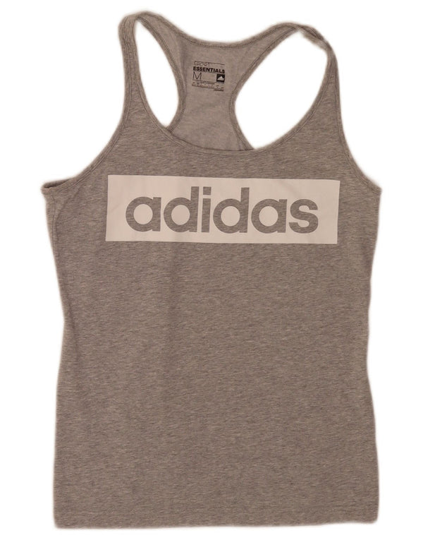 Adidas Dame Grafisk Vest Top UK 12/14 Medium Grey Cotton Sports