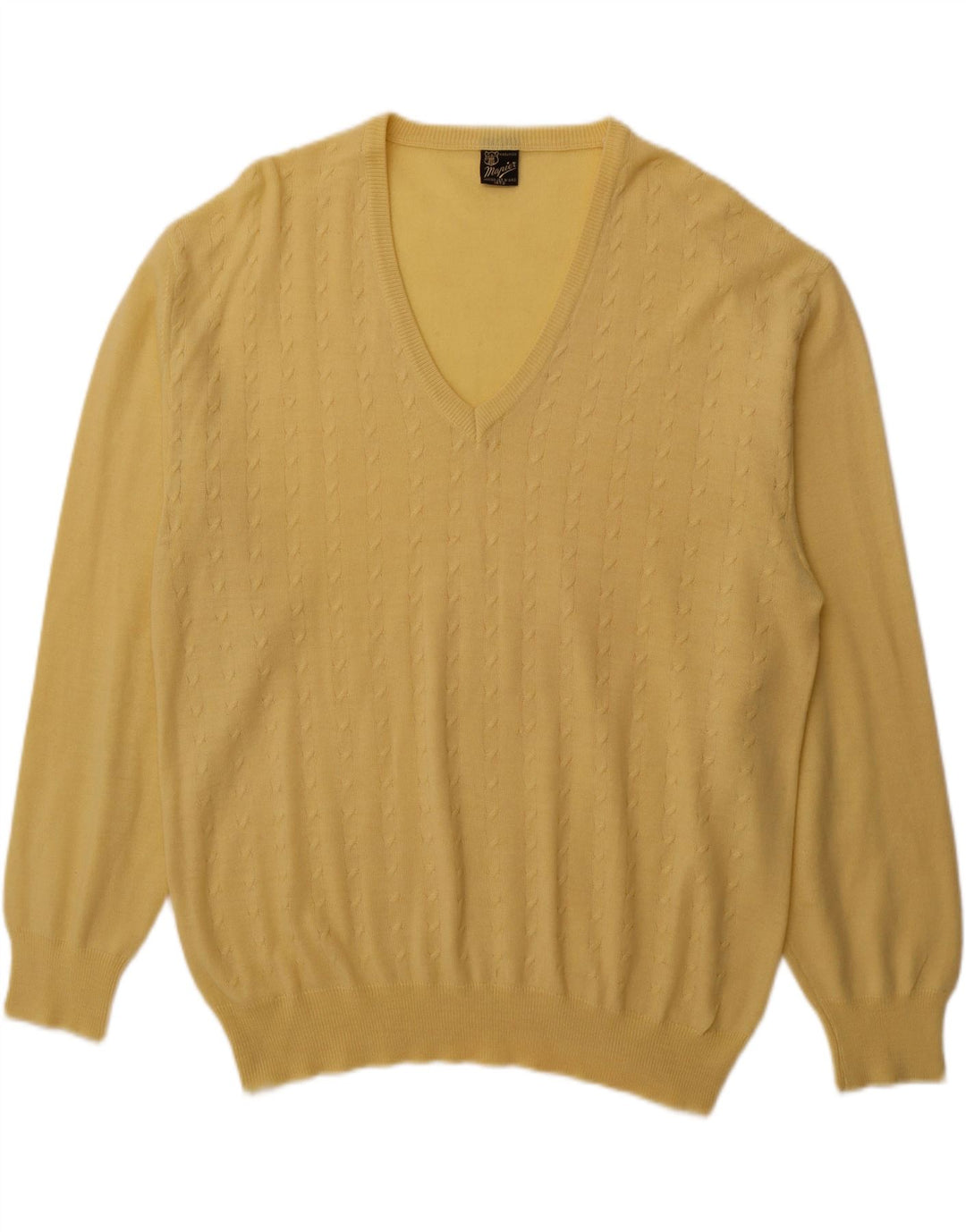 VINTAGE Mens V-Neck Jumper Sweater Large Yellow