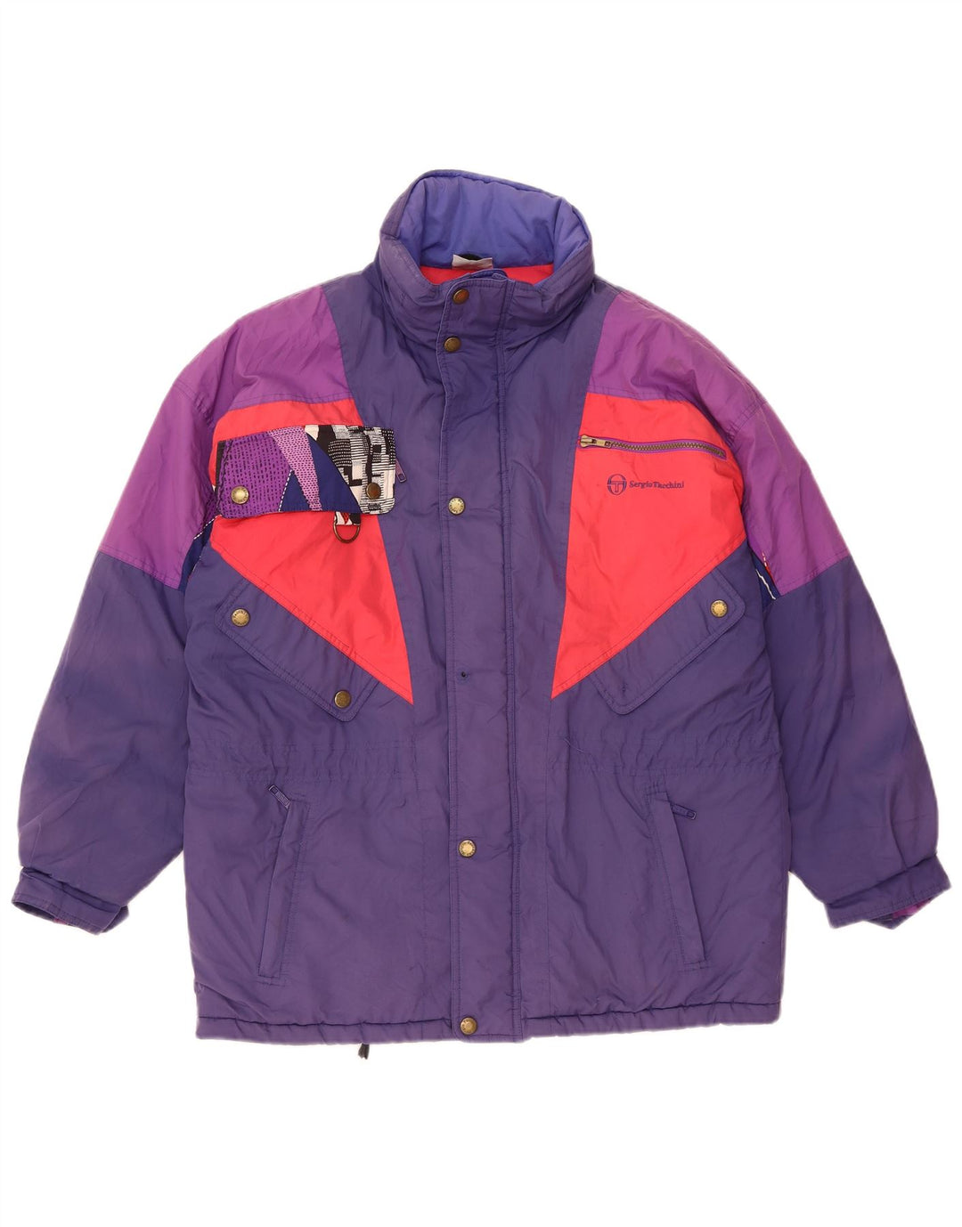 SERGIO TACCHINI Skijakke med hætte til mænd UK 40 Stor marineblå farveblok