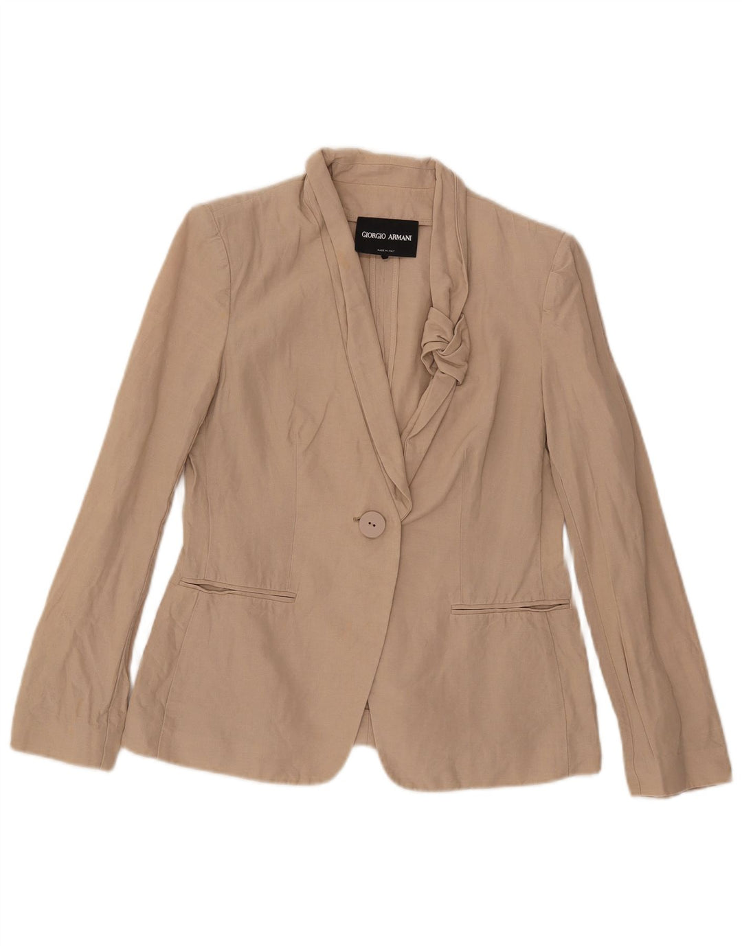 Armani Dame 1 Knap Blazer Jacket UK 10 Small Beige Bomuld
