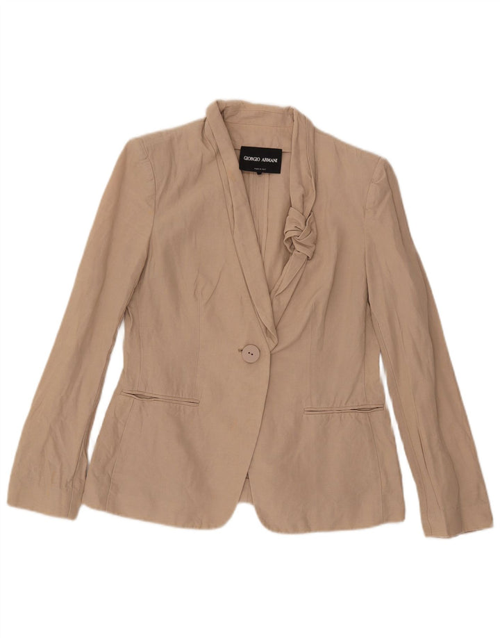 Armani Dame 1 Knap Blazer Jacket UK 10 Small Beige Bomuld