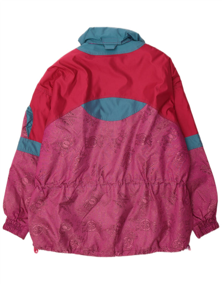 Vintage Dame Pullover Oversized Skijakke UK 16 Large Pink Colourblock