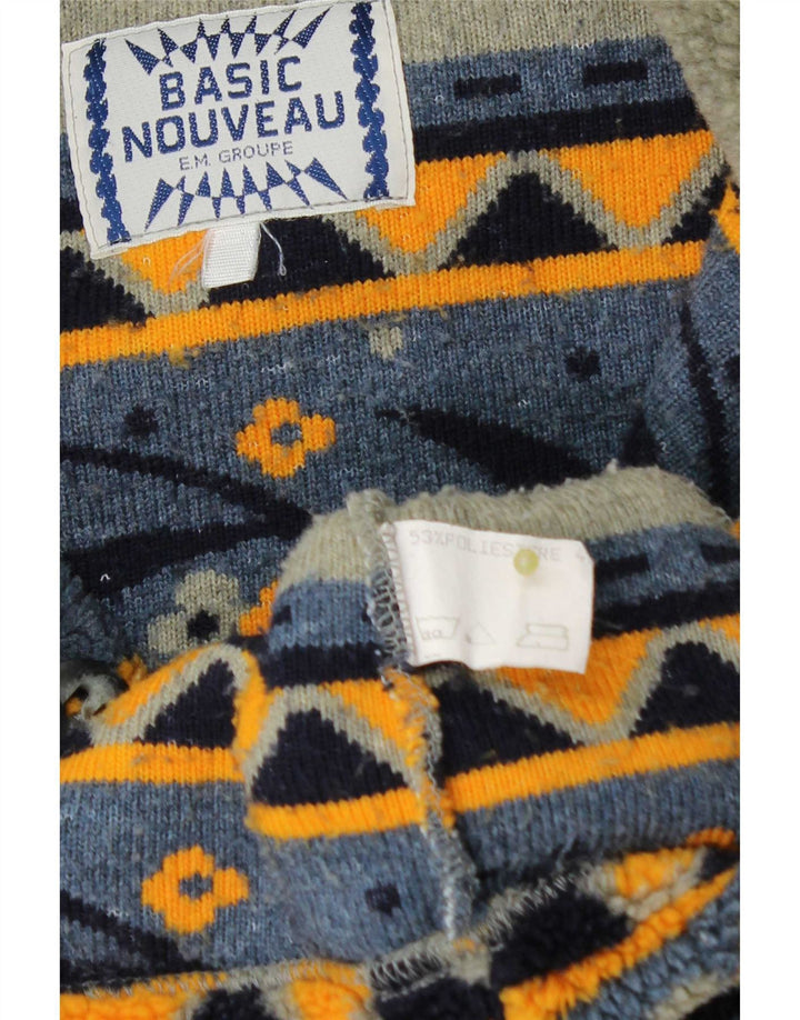 Vintage herre knap-nyse fleece jumper stor grå geometrisk polyester