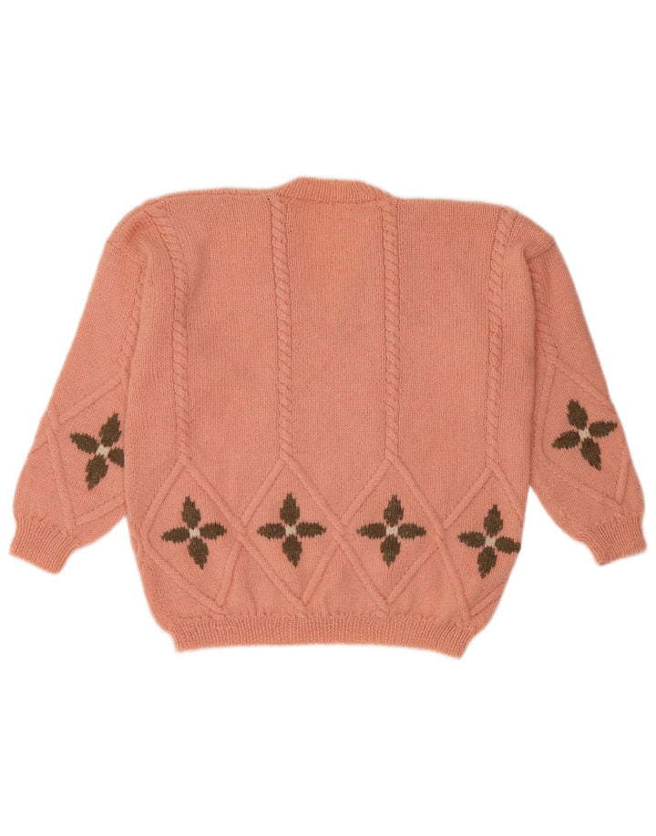 Vintage Dame V-hals sweater UK 16 Stor Pink Geometrisk