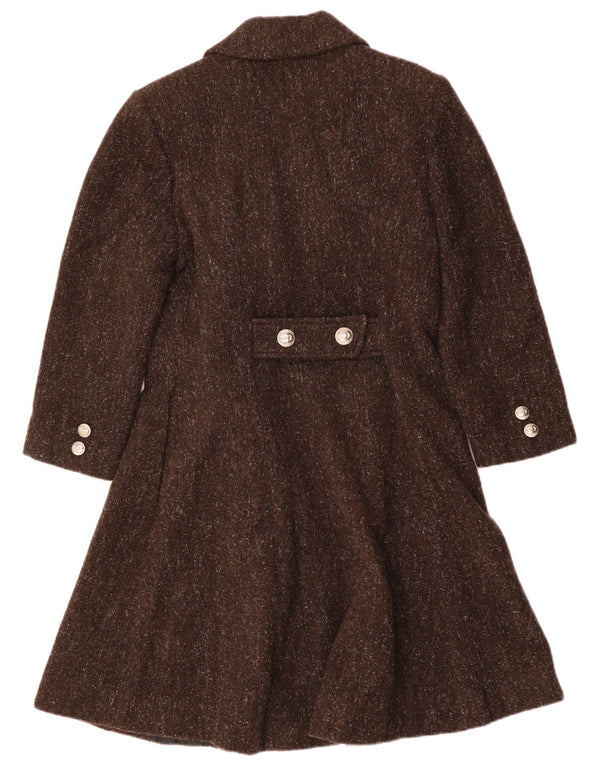 VINTAGE dobbeltradet frakke til kvinder UK 12 Mellembrun flækket uld