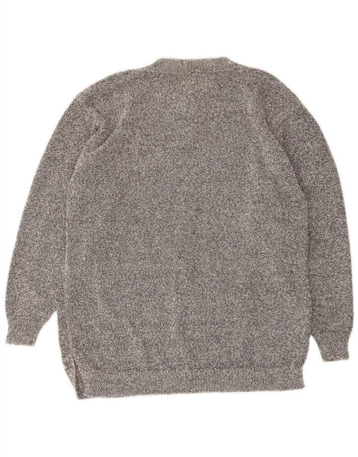 Vintage Womens Button Neck Jumper Sweater UK 16 Large Grå Akryl