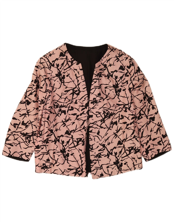 Vintage kvinders abstrakt mønster 3/4-ærmet blazerjakke UK 16 Large Pink