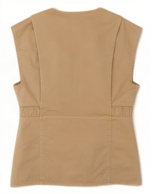 Zara Womens Utility Gilet UK 10 Small Beige Cotton