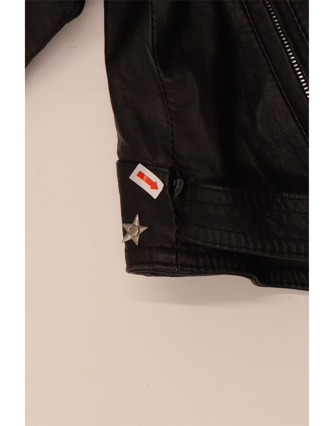 Vintage kvinders crop læder bikerjakke UK 12 medium sort læder