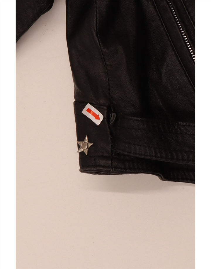 Vintage kvinders crop læder bikerjakke UK 12 medium sort læder