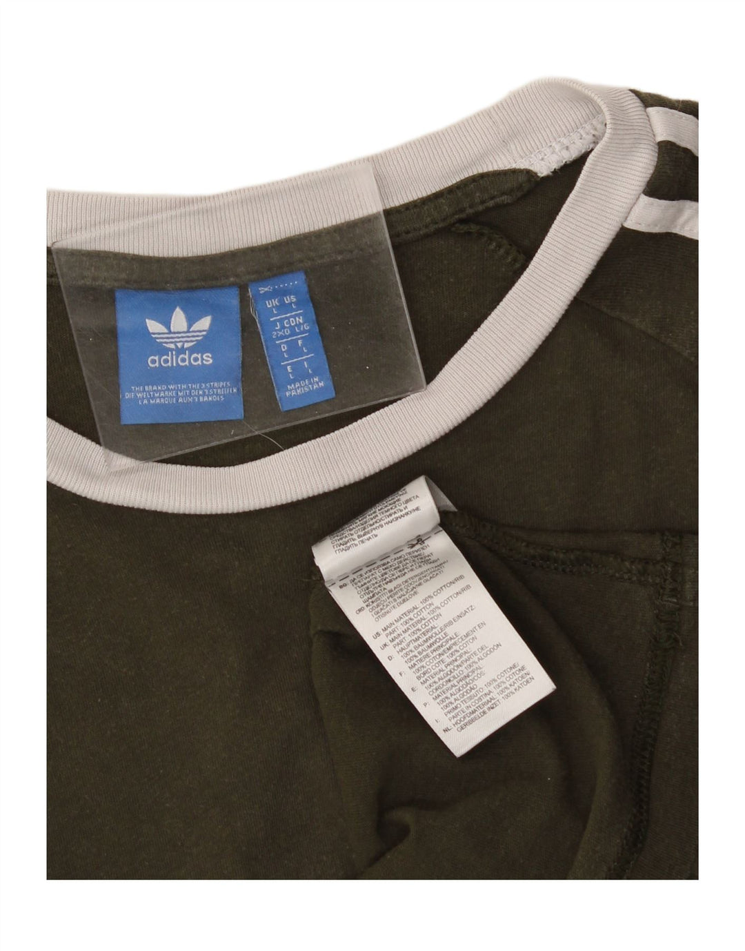 ADIDAS Mens T-Shirt Top Large Khaki Cotton Vintage Adidas and Second-Hand Adidas from Messina Hembry 