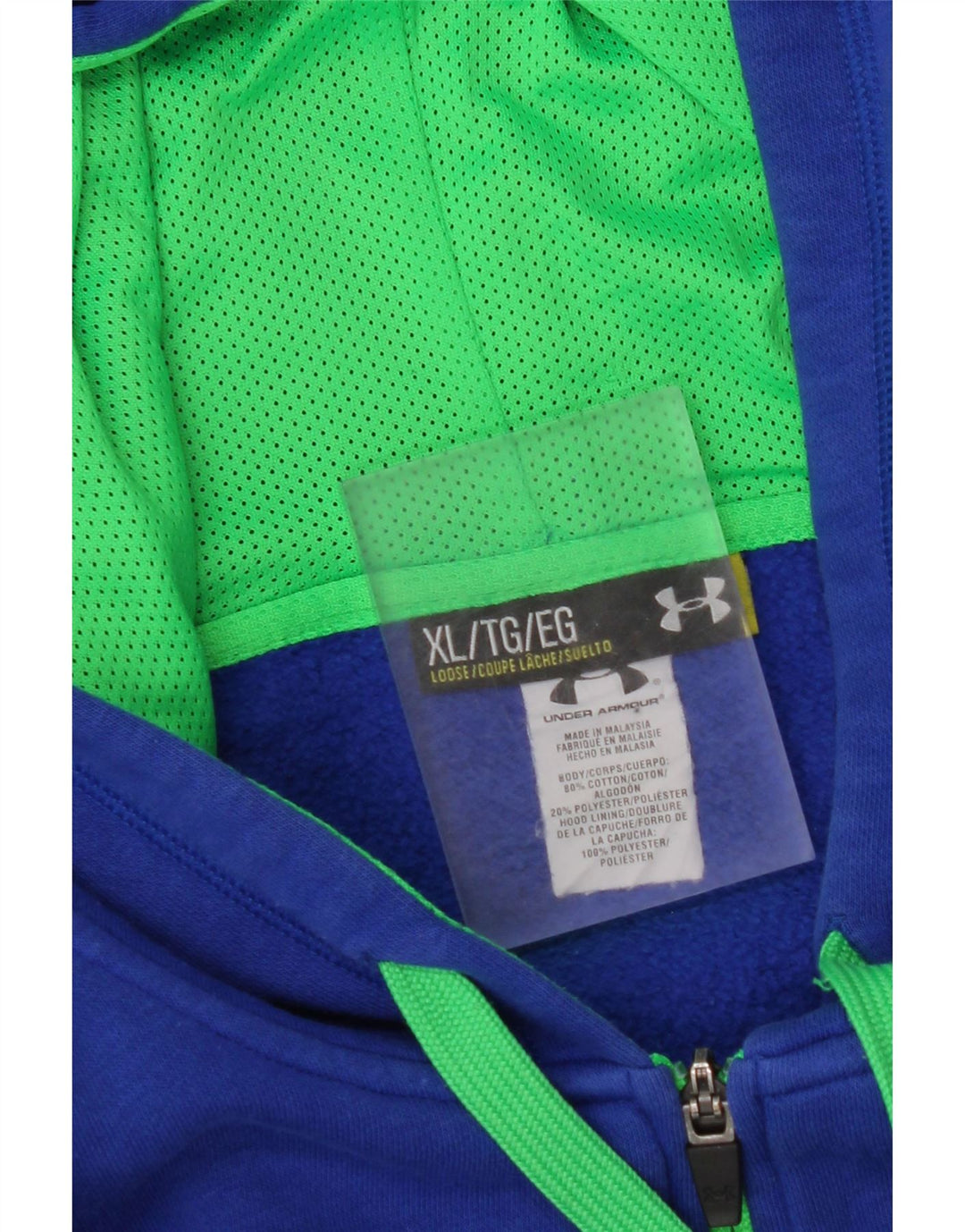 UNDER ARMOUR Herre hættetrøje med lynlås XL Blå bomuld