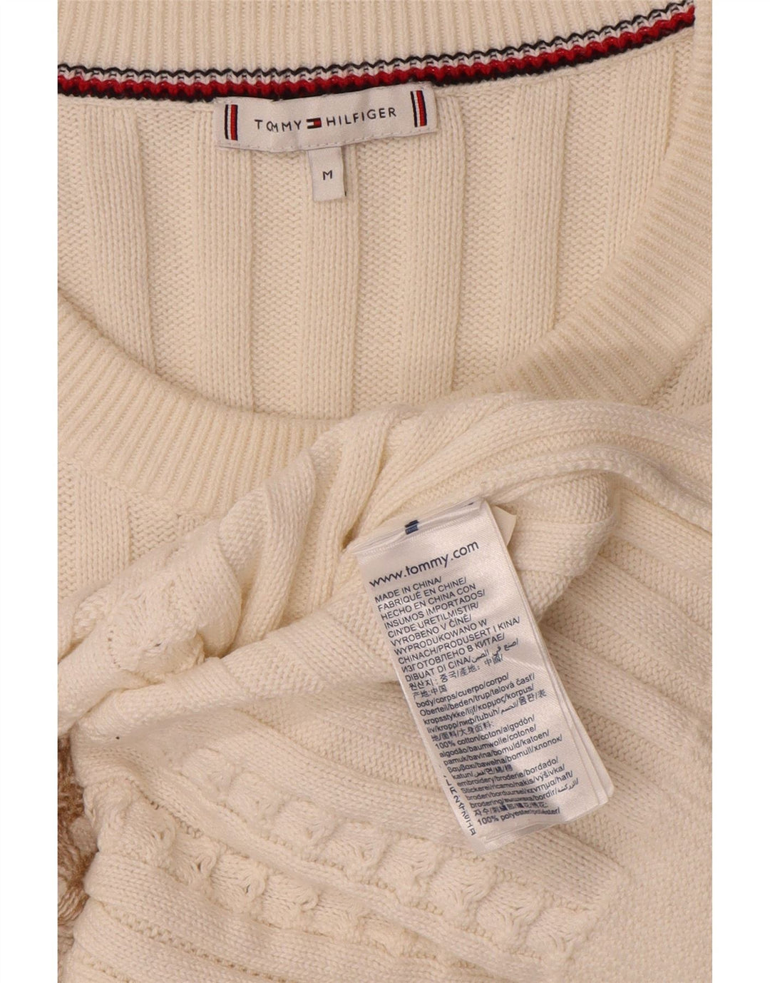 Tommy Hilfiger Dame Grafisk Crew Neck Jumper Sweater UK 14 Medium White