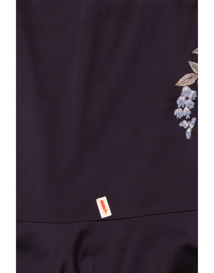 KAREN MILLEN Dame Stropløs Kjole UK 10 Small Purple Floral Silke