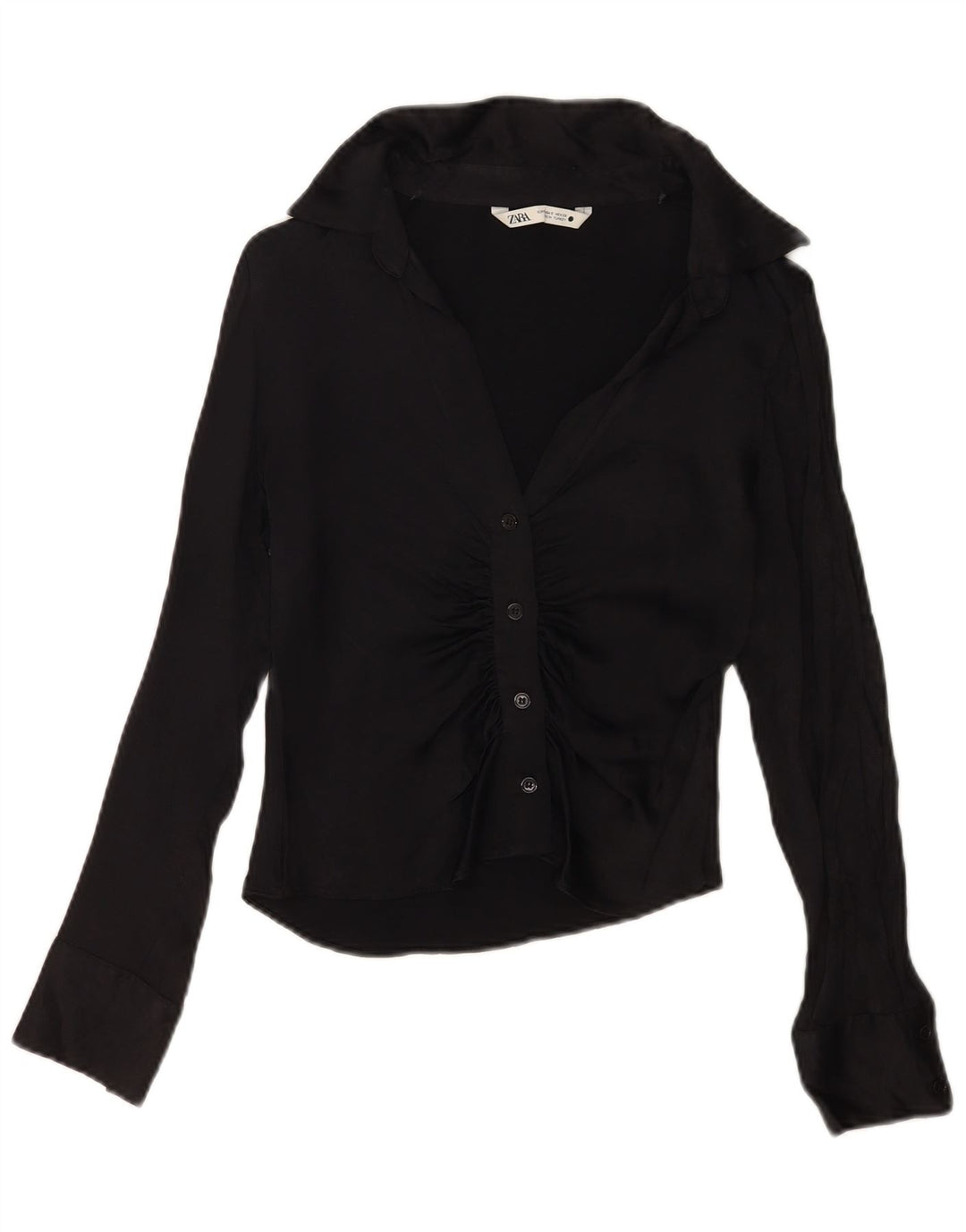 Zara Womens Crop Shirt Bluse UK 10 Small Black Viscose