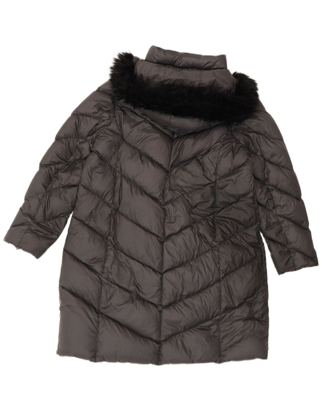 MICHAEL KORS Dame hætte polstret frakke UK 18 XL Grå Nylon