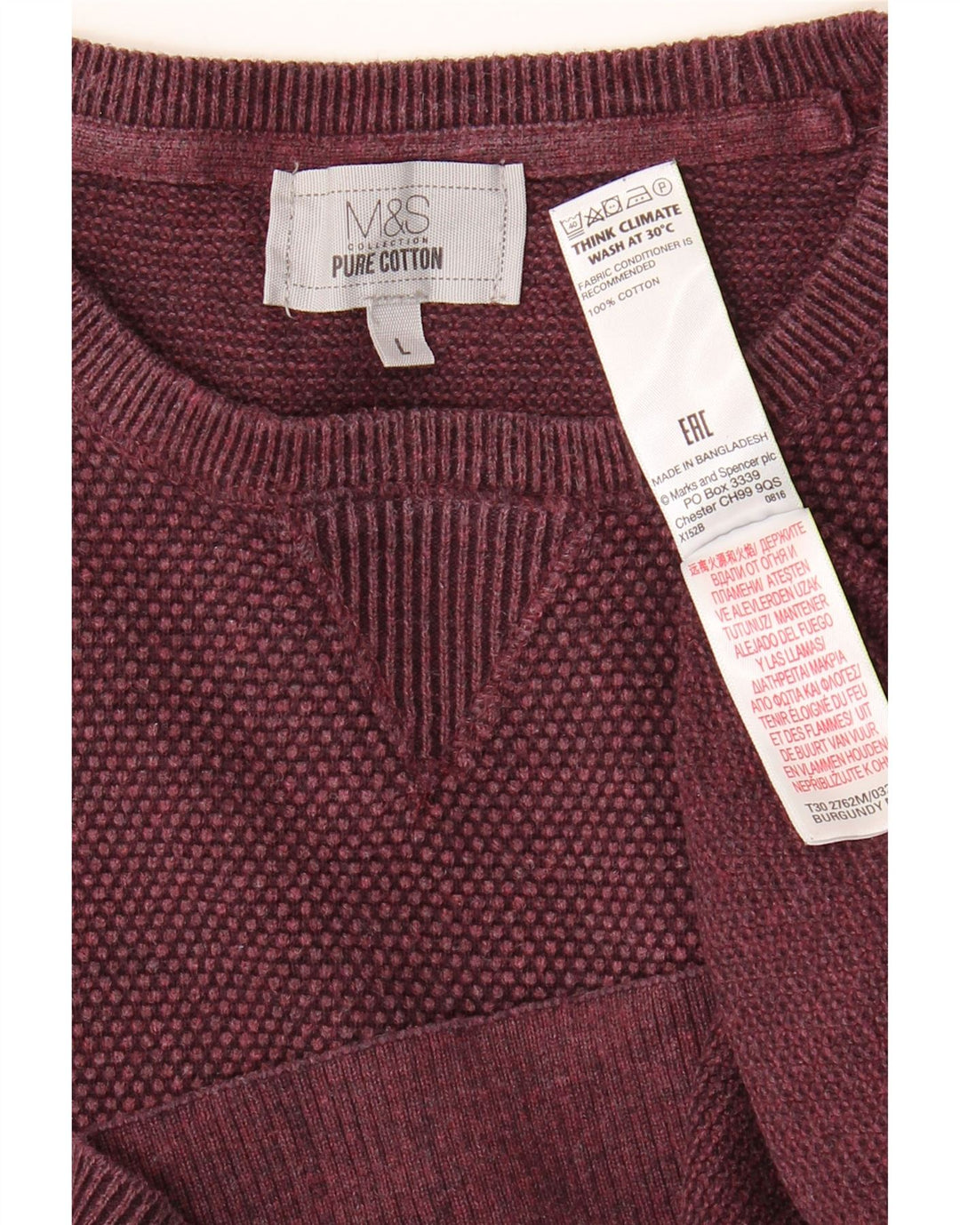 MARKS & SPENCER Herre sweater med rund hals, stor Bourgogne bomuld