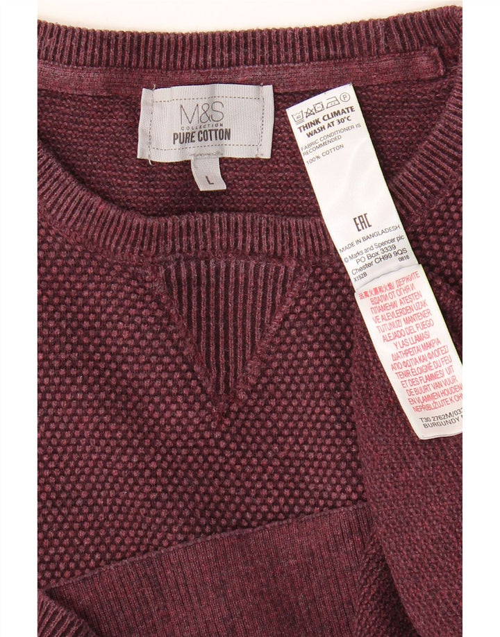 MARKS & SPENCER Herre sweater med rund hals, stor Bourgogne bomuld