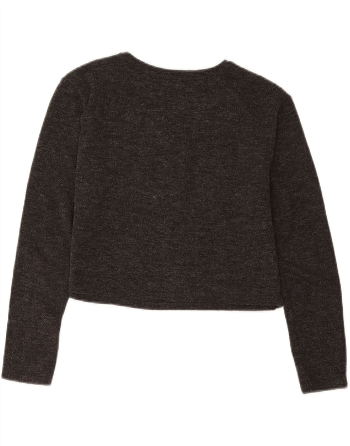Zara Womens Crop Graphic Top Langærmet UK 10 Small Grey