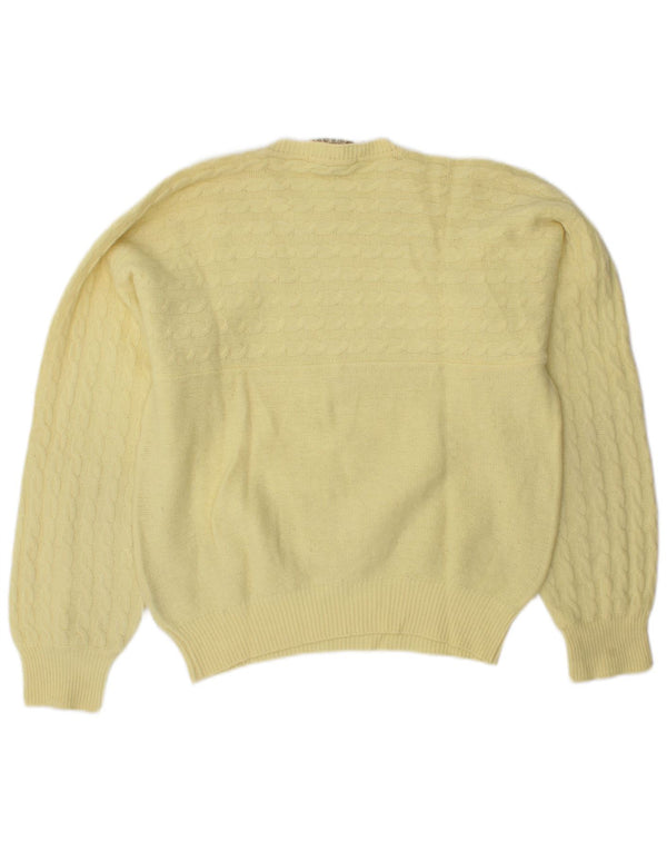 VINTAGE Dame sweater med rund hals DK 14 Medium Yellow Virgin Wool
