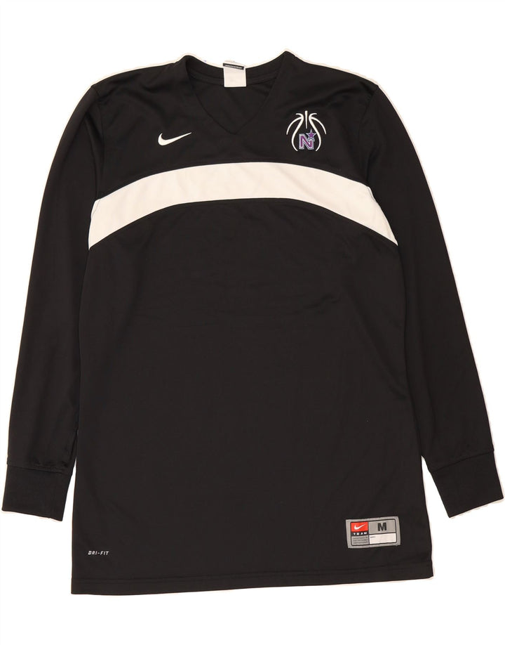 NIKE Mens Dri Fit Top Long Sleeve Medium Black Striped Polyester Vintage Nike and Second-Hand Nike from Messina Hembry 