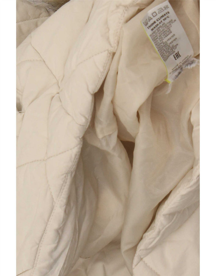 Marks & Spencer quiltet jakke med hætte til kvinder UK 12 Medium White Polyester