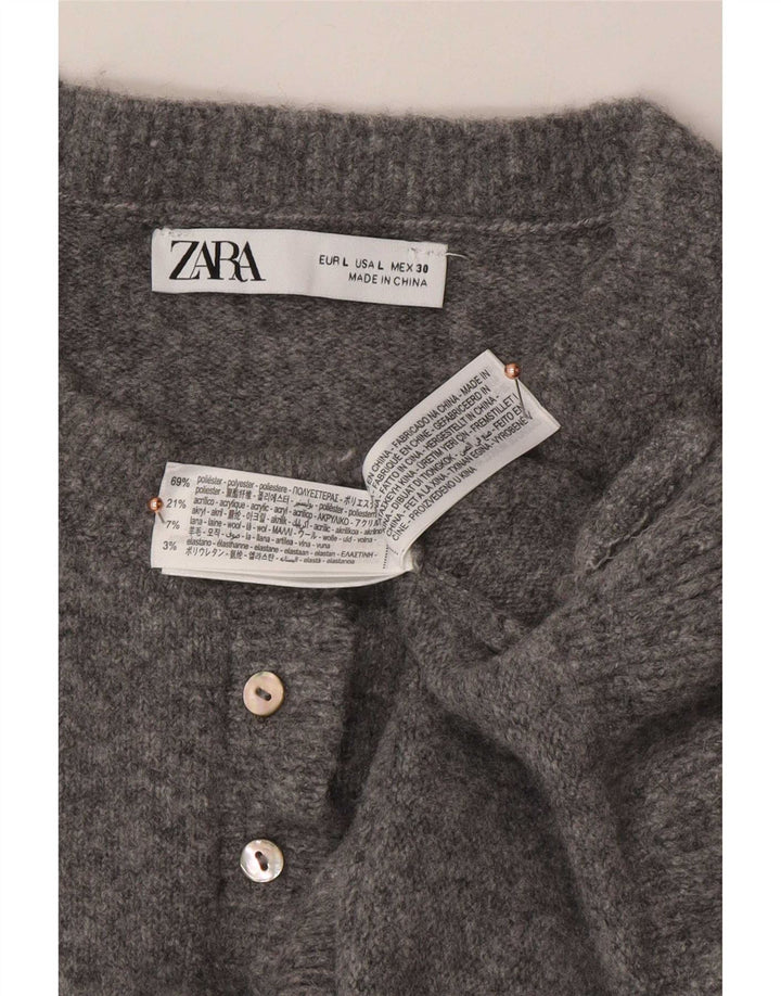 Zara Dame Cardigan Sweater UK 16 Large Grå Polyester