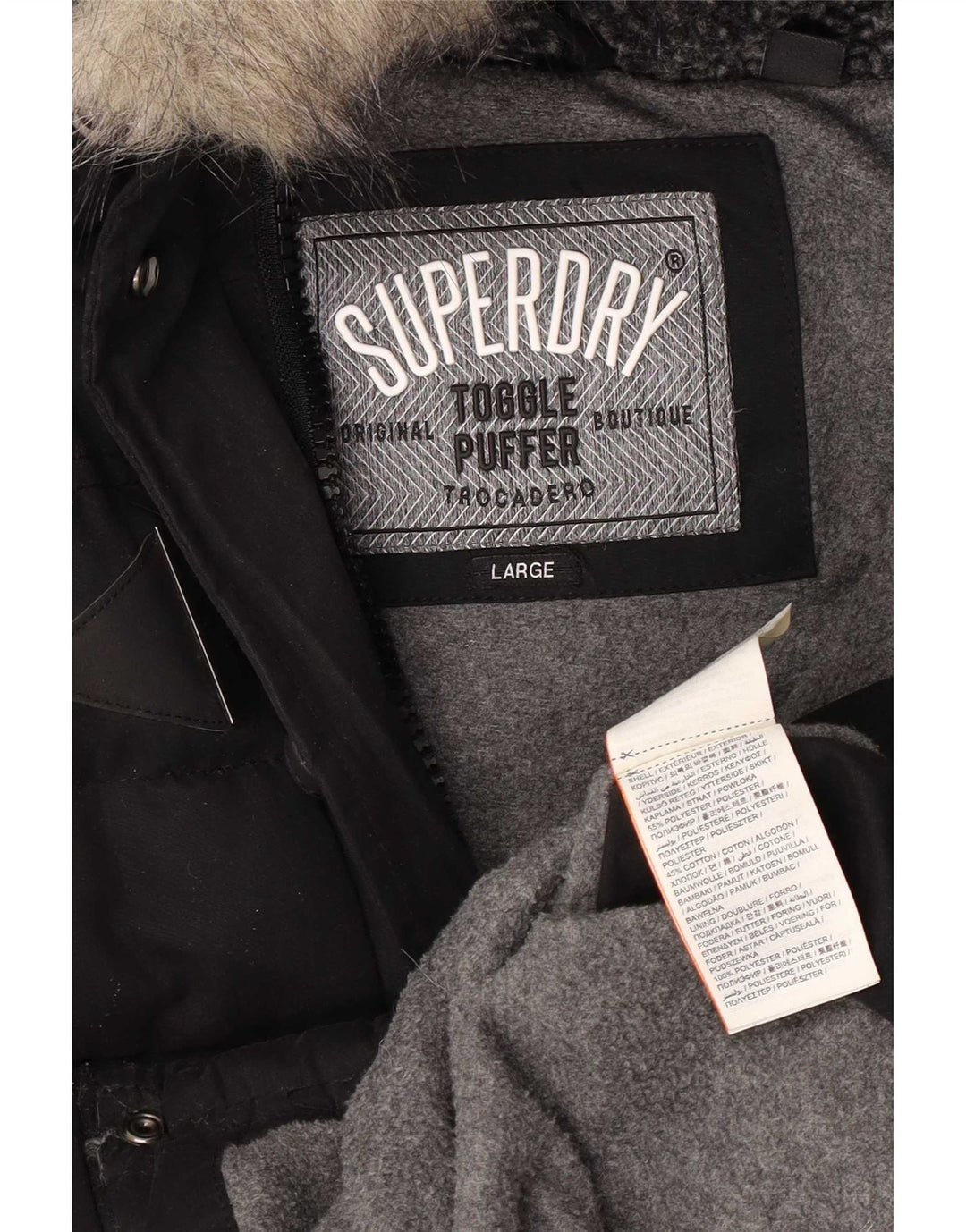 Superdry Polstret hættejakke til kvinder UK 14 Stor sort polyester