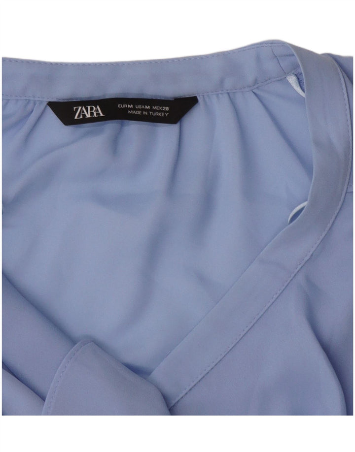 ZARA Dame Flæse Front Shirt Bluse UK 14 Medium Blue