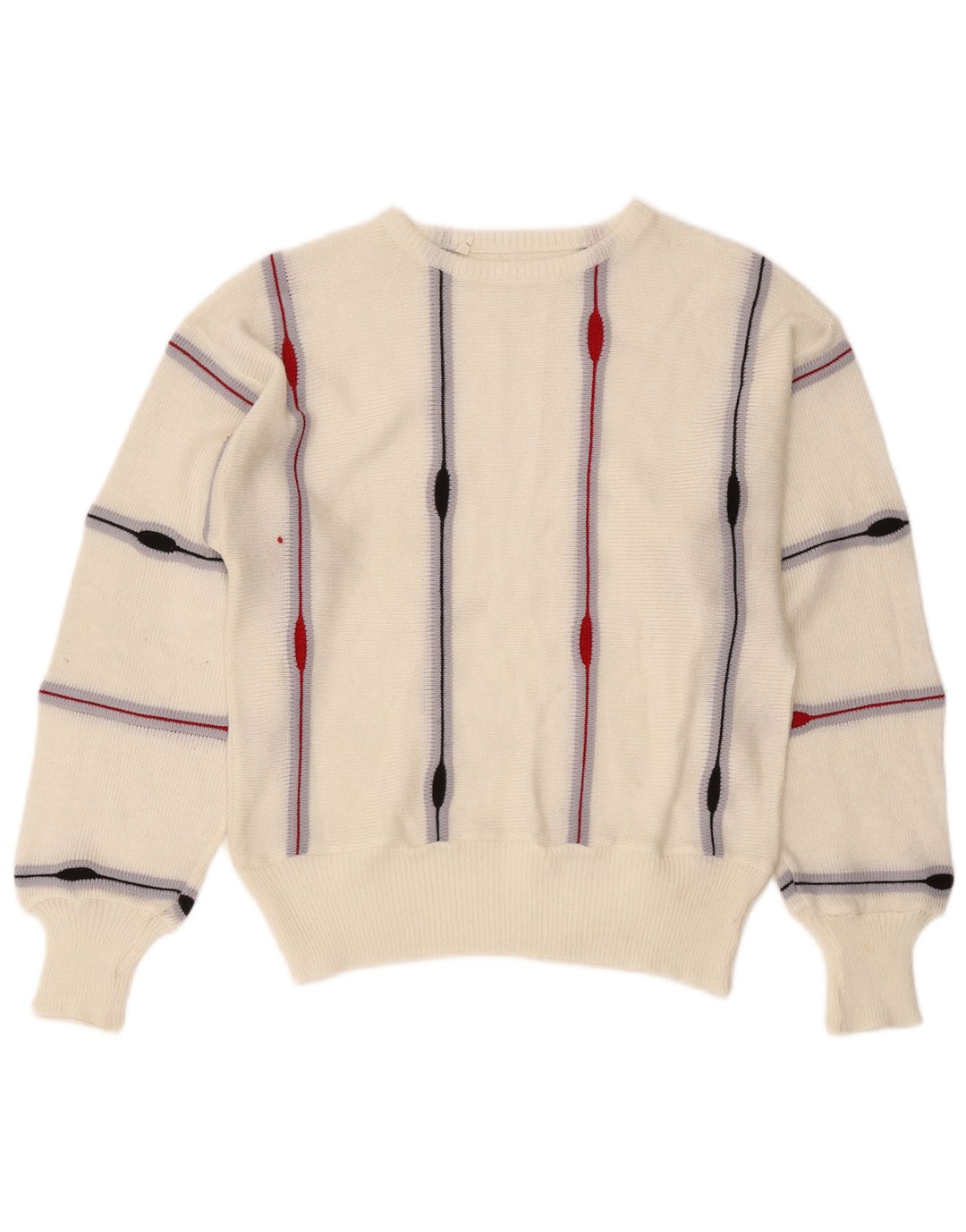 Vintage Dame Boat Neck Jumper Sweater UK 14 Medium Hvid Stribet
