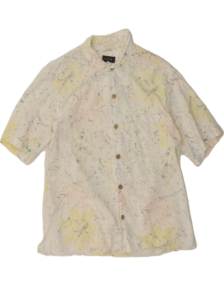 VINTAGE Mens Abstract Pattern Short Sleeve Shirt Medium Off White Cotton Vintage Vintage and Second-Hand Vintage from Messina Hembry 