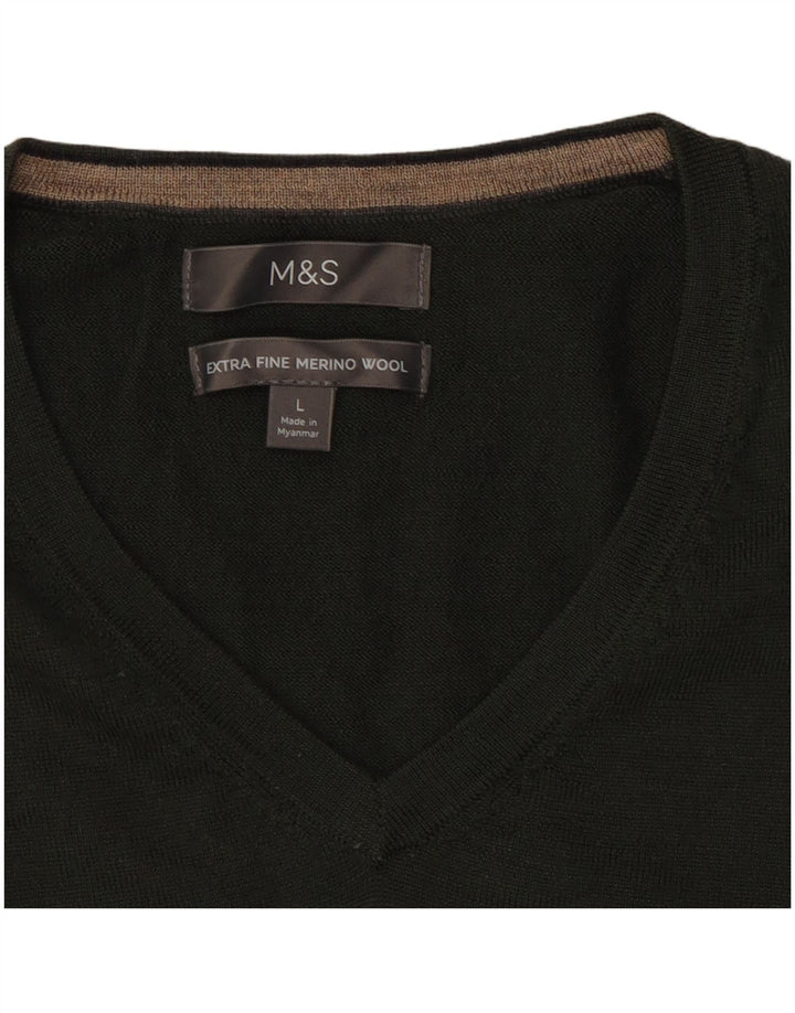 Marks & Spencer Herre V-hals sweater Stor Khaki Wool