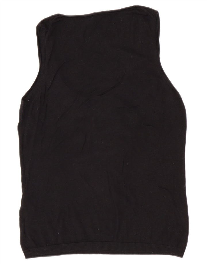 Max Mara Dame ærmeløs bluse Top UK 18 XL Sort Silke