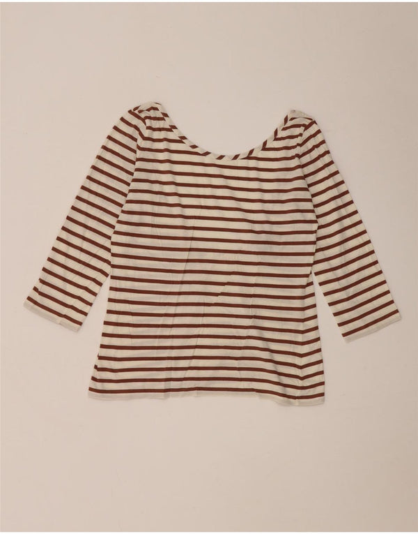 Marina Yachting Womens Crop Top 3/4 ærme UK 8 Lille brun stribet bomuld