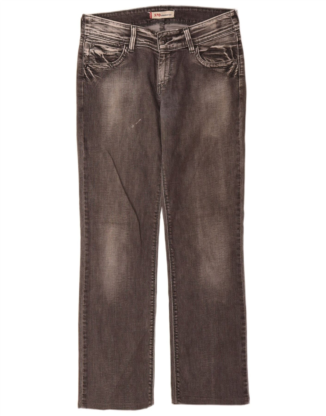 Levi's Dame 570 Straight Jeans W32 L34 Grå Bomuld