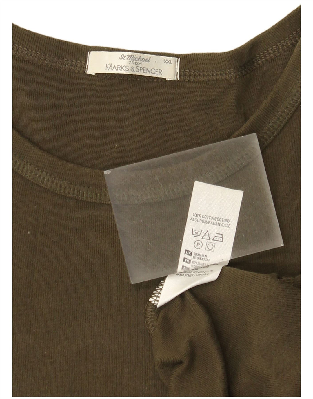 Marks & Spencer Herre Top Langærmet 2XL Khaki Bomuld