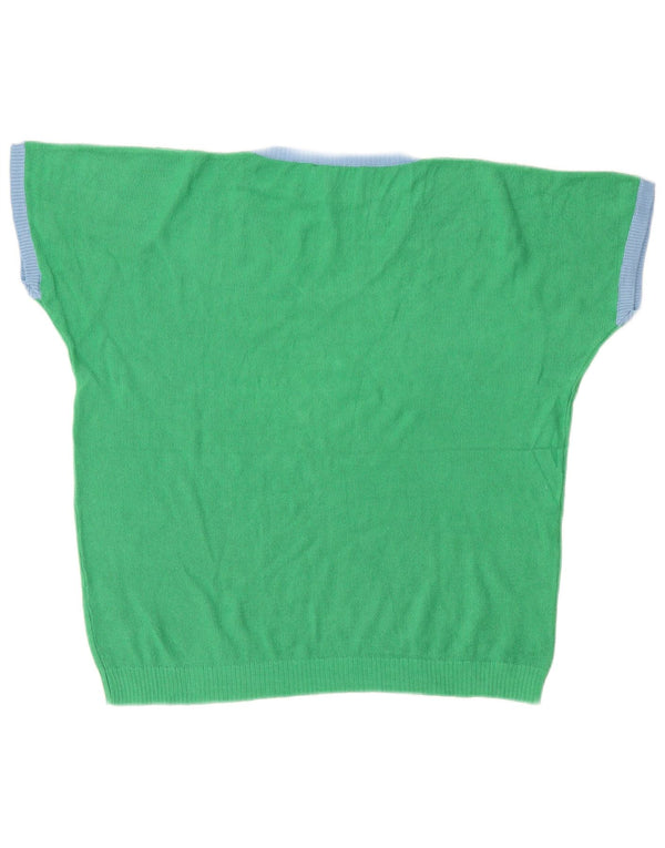 Vintage Dame Roma Kortærmet V-hals Jumper Sweater UK 14 Stor Grøn