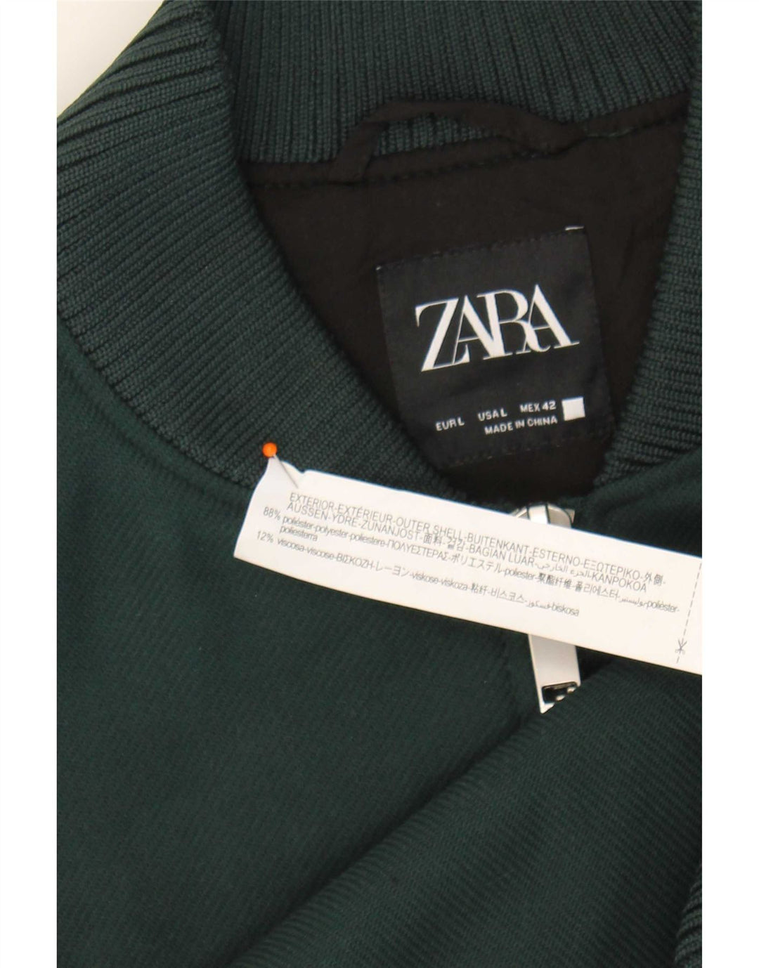 Zara Herre Bomber Jacket UK 40 Large Green Polyester
