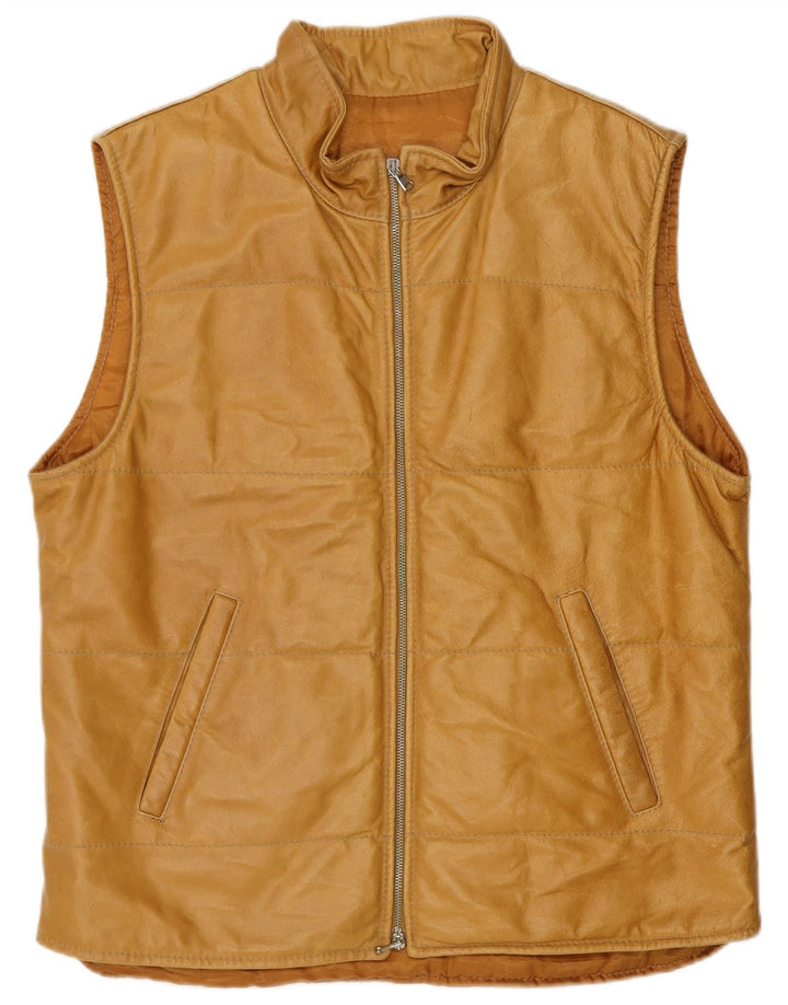 Saks Club Herre Polstret Læder Gilet IT 48 Medium Beige