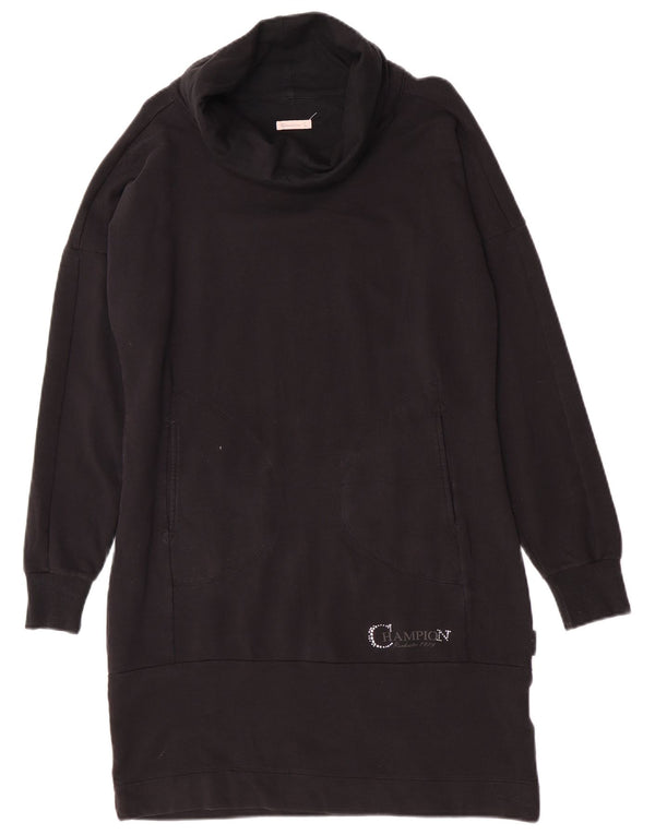 Champion Dame Roll Neck Langærmet Jumper Kjole UK 16 Stor Sort Bomuld