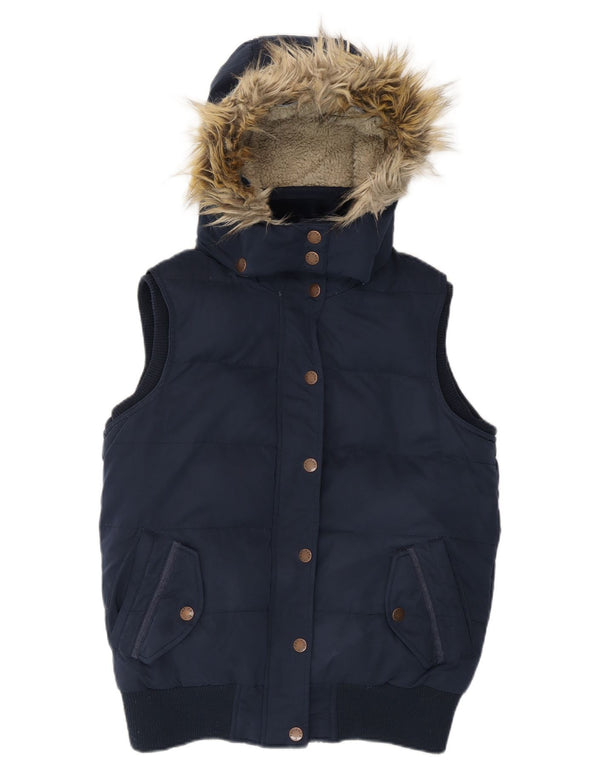 Fat Face Dame Hætte Polstret Gilet UK 10 Small Navy Blue Polyester