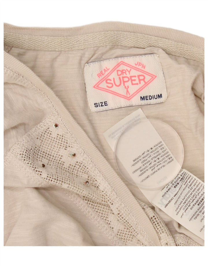 Superdry Dame 3/4-ærmet bluse Top UK 12 Medium Beige Bomuld